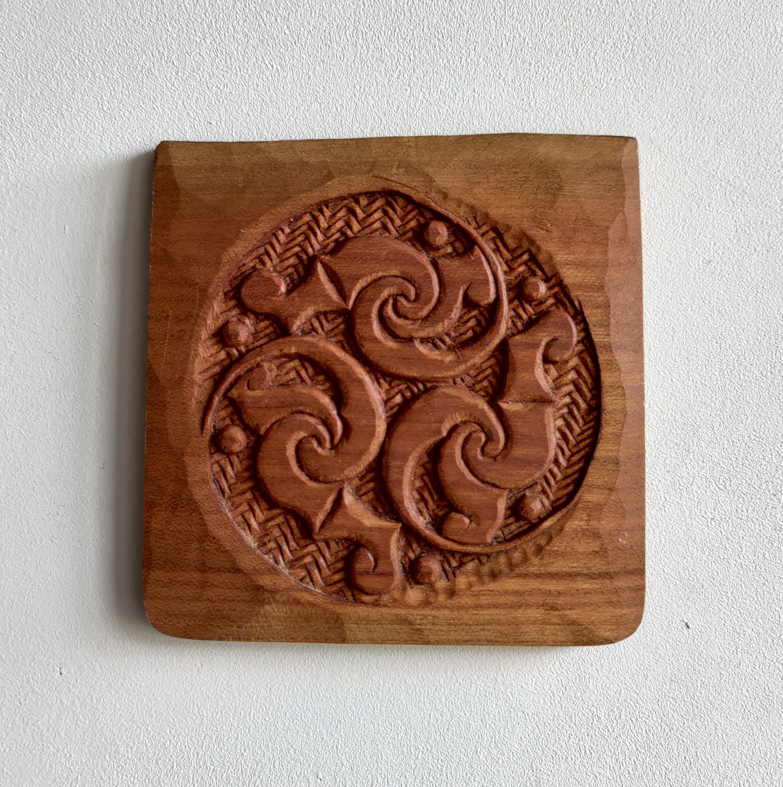 Pictish spiral wall carving, cherry 10x10cm