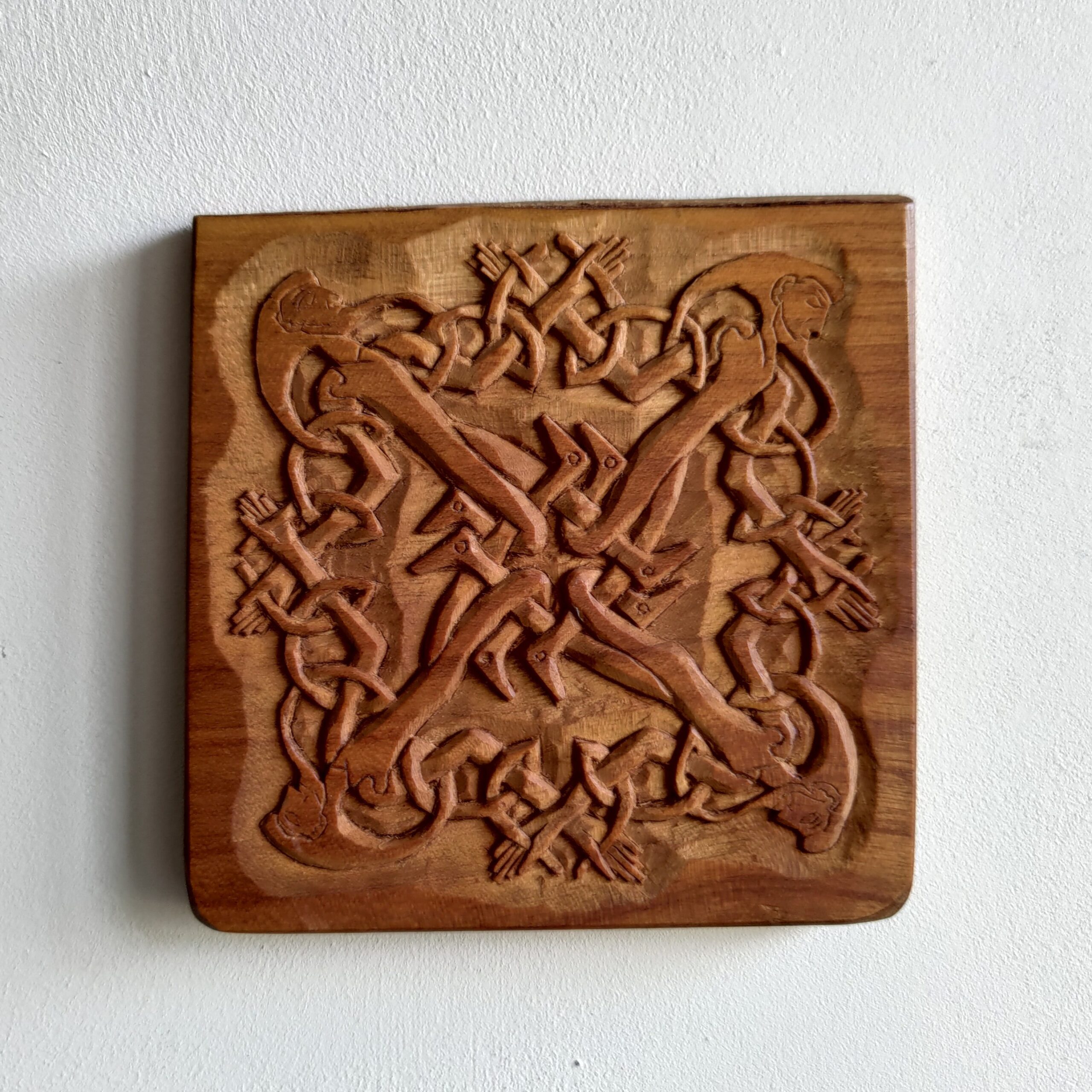 Celtic interlaced wall carving, cherry 10x10